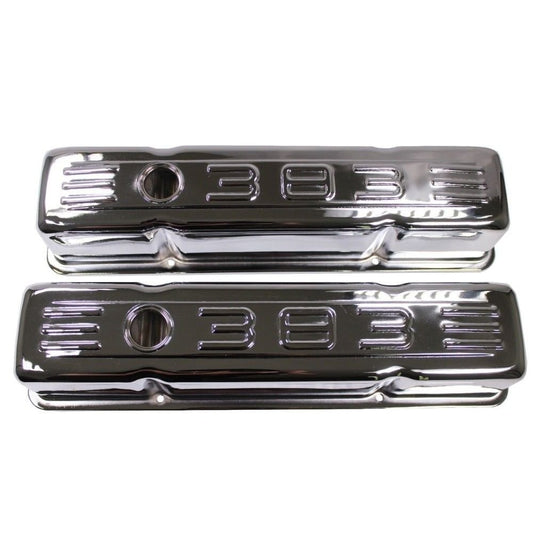 58-86 SBC Chevy Chrome Tall C.I.D. Steel Valve Covers Small Block 283 305 327