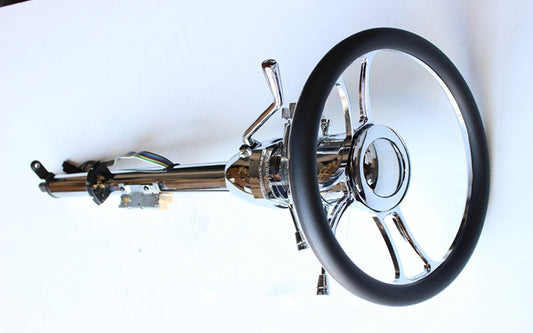 14" Chrome Steering Wheel & Automatic Style Steering Column 32" GM With Key&Horn Button