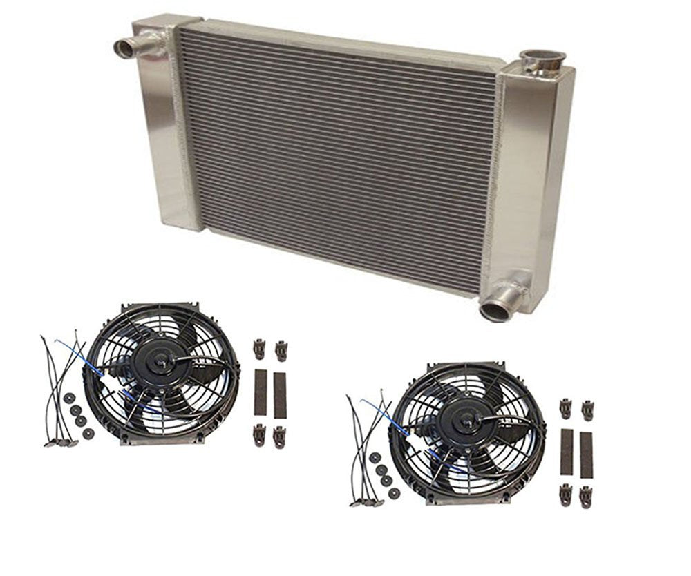 Fabricated Aluminum Radiator 24" x 19" x 3" Overall For SBC BBC Chevy GM With 2pcs 10 Inch Electric Fan