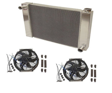 Fabricated Aluminum Radiator 24" x 19" x 3" Overall For SBC BBC Chevy GM With 2pcs 10 Inch Electric Fan