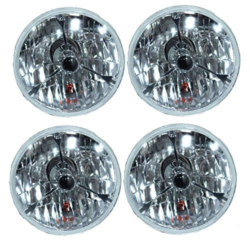 2 Pairs 5 3/4" Headlights With Black Dot Tri Bar and Push in H4 Bulb Turn Signal