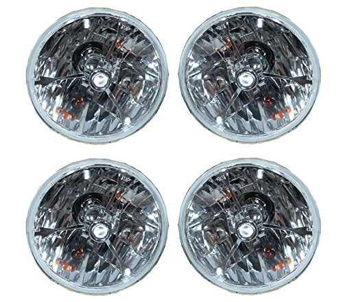 2 Pairs 5 3/4" Clear Dot Tri bar H4 Headlights With Turn Signal Push in Bulb lamps