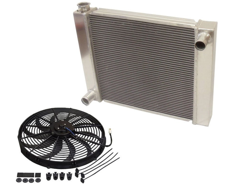 Universal Ford / Mopar Fabricated Aluminum Radiator 28" x 19" x3" Overall with 16" Electric Fan
