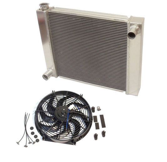 Universal Ford / Mopar Fabricated Aluminum Radiator 28" x 19" x3" Overall With 14 Inch Electric Fan