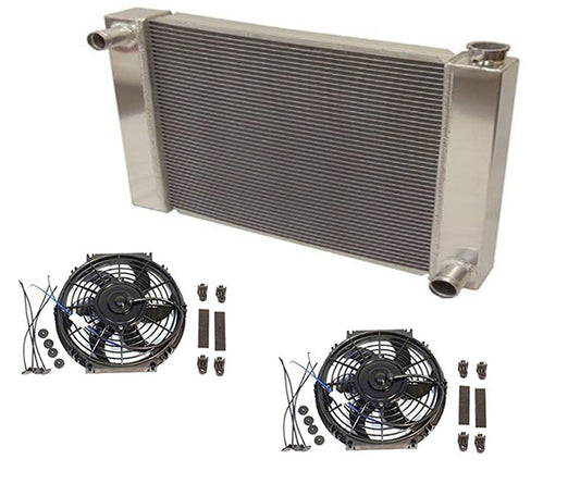 Fabricated Aluminum Radiator 31" x 19" x3" Overall For SBC BBC Chevy GM With 2pcs 10 Inch Electric Fan