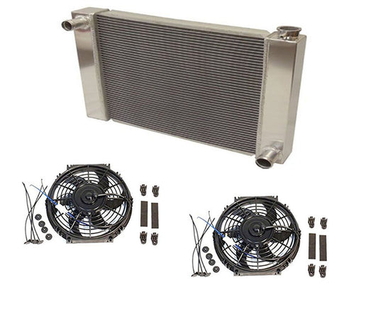 Universal Ford /Mopar Fabricated Aluminum Radiator 26" x 19" x3" Overall With 2pcs 10 Inch Electric Fan