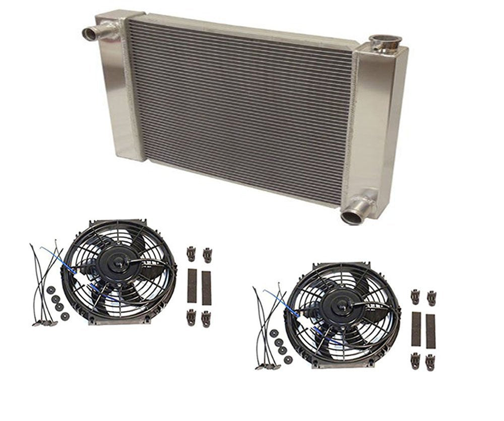 Fabricated Aluminum Radiator 22" x 19" x3" Overall For SBC BBC Chevy GM With 2pcs 10 Inch Electric Fan