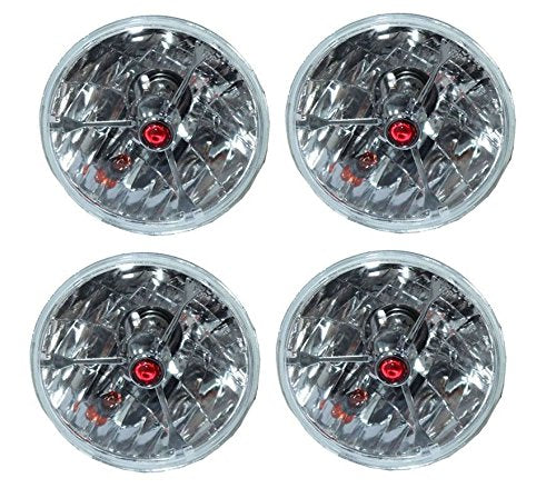 2 Pairs Headlight Set, 5-3/4" Red Dot Tri Bar High Intensity w/Built In Turn Signal H4 Bulb - Can use H.I.D. kits