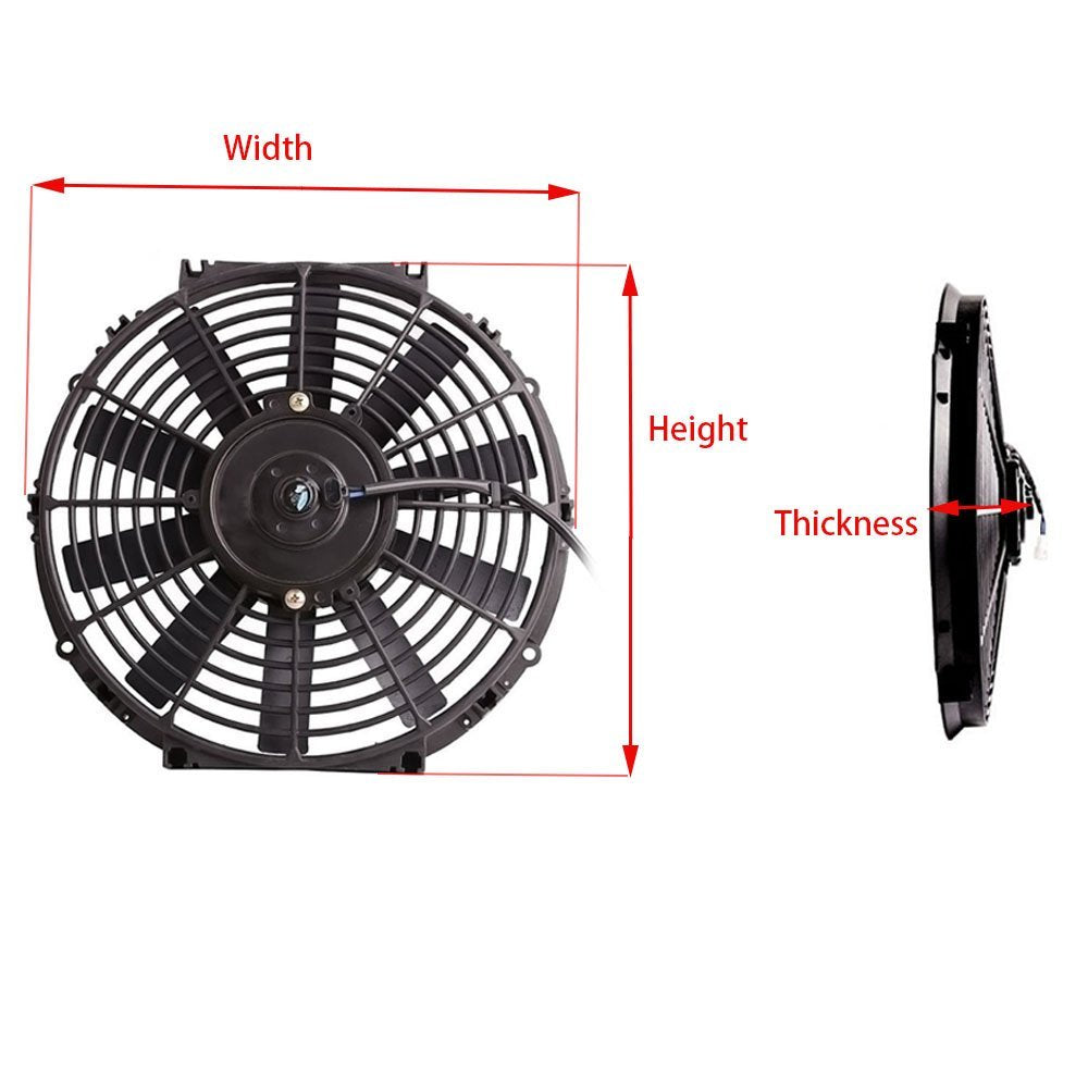 2 Sets Electric 14" Straight Blade Reversible Cooling Fan 12V 1900 CFM with Heavy DutyThermostat Kit