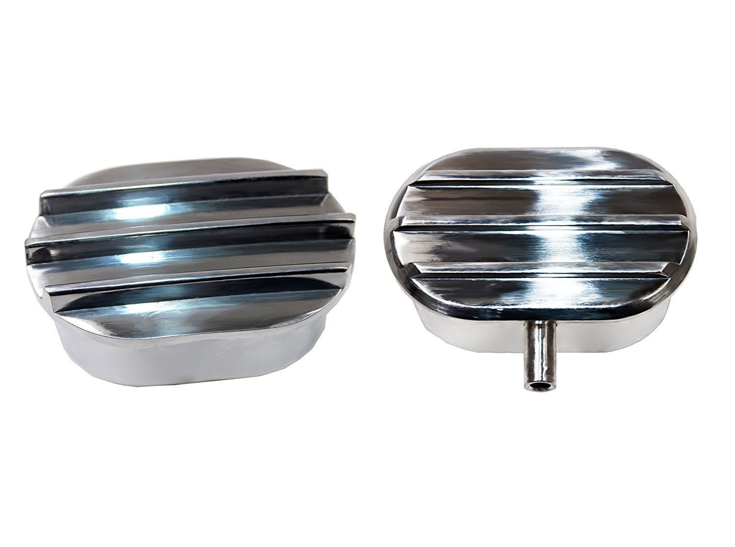 Finned Oval Polished Aluminum Valve Cover Breather & PCV Valve Combo Nostalgia