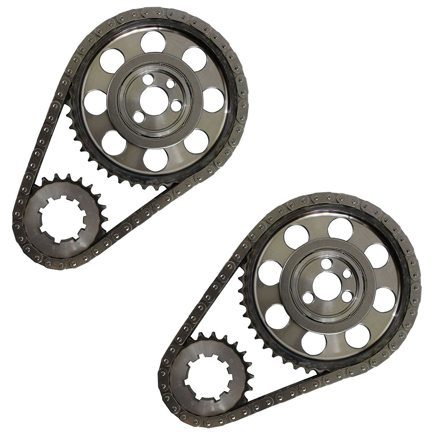 2 Sets Double Roller 9 Keyway Billet Steel Timing Chain Kit for Chevy SBC 350