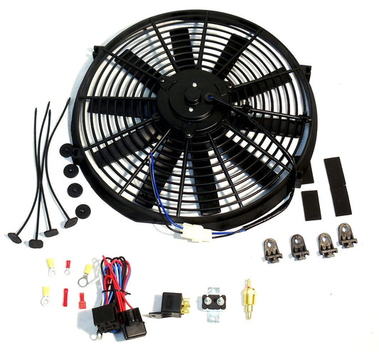 16" Reversible Cooling radiator Fan, Straight Blade 12v 3000cfm W/ Thermostat Kit