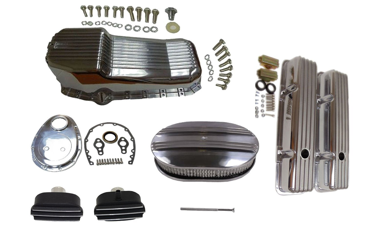 Polished Finned Small Block Chevy SBC Engine Dress Up Kit 283-350 ...