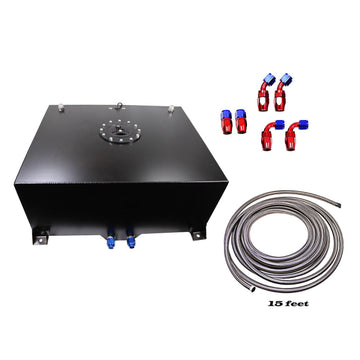 20 Gallon Aluminum Black Fuel Cell Tank & Fuel Hose Sender& Fuel Line kit 10 AN