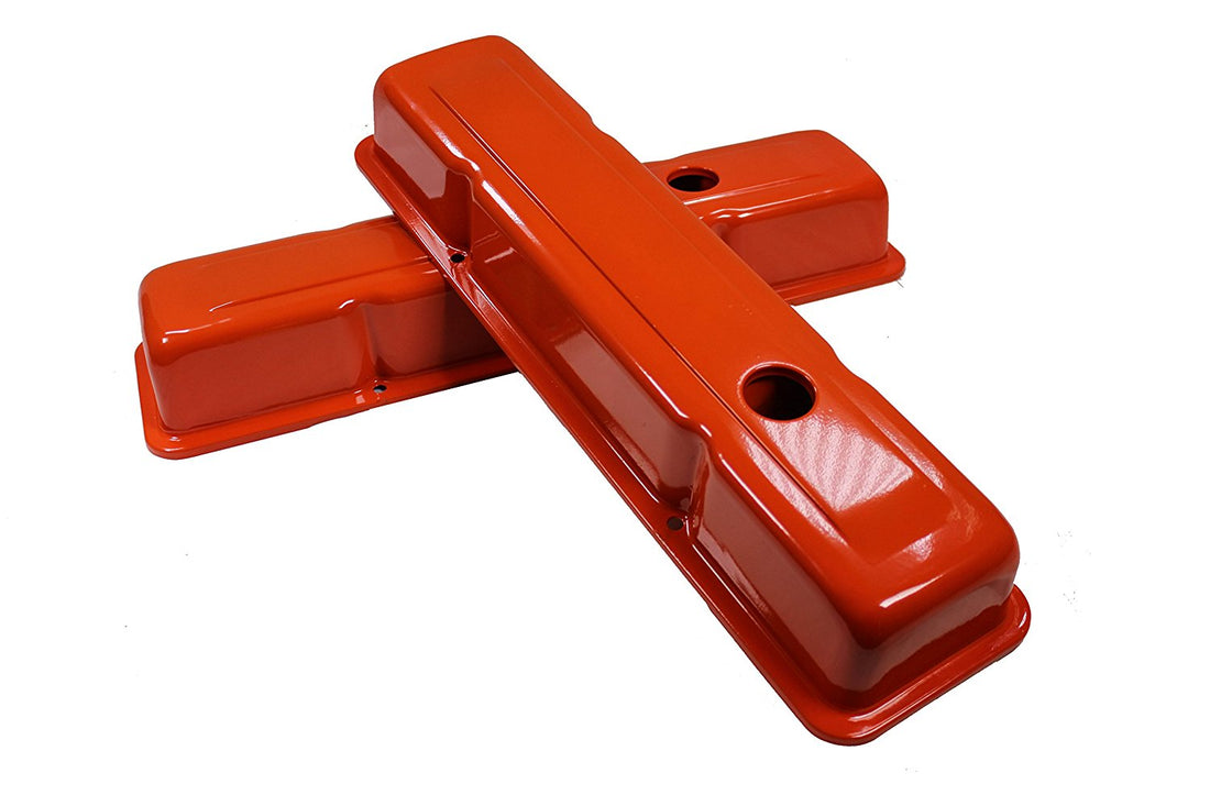 Small Block Chevy 58-86 Steel Orange Short Valve Cover 283 327 350 400 SBC