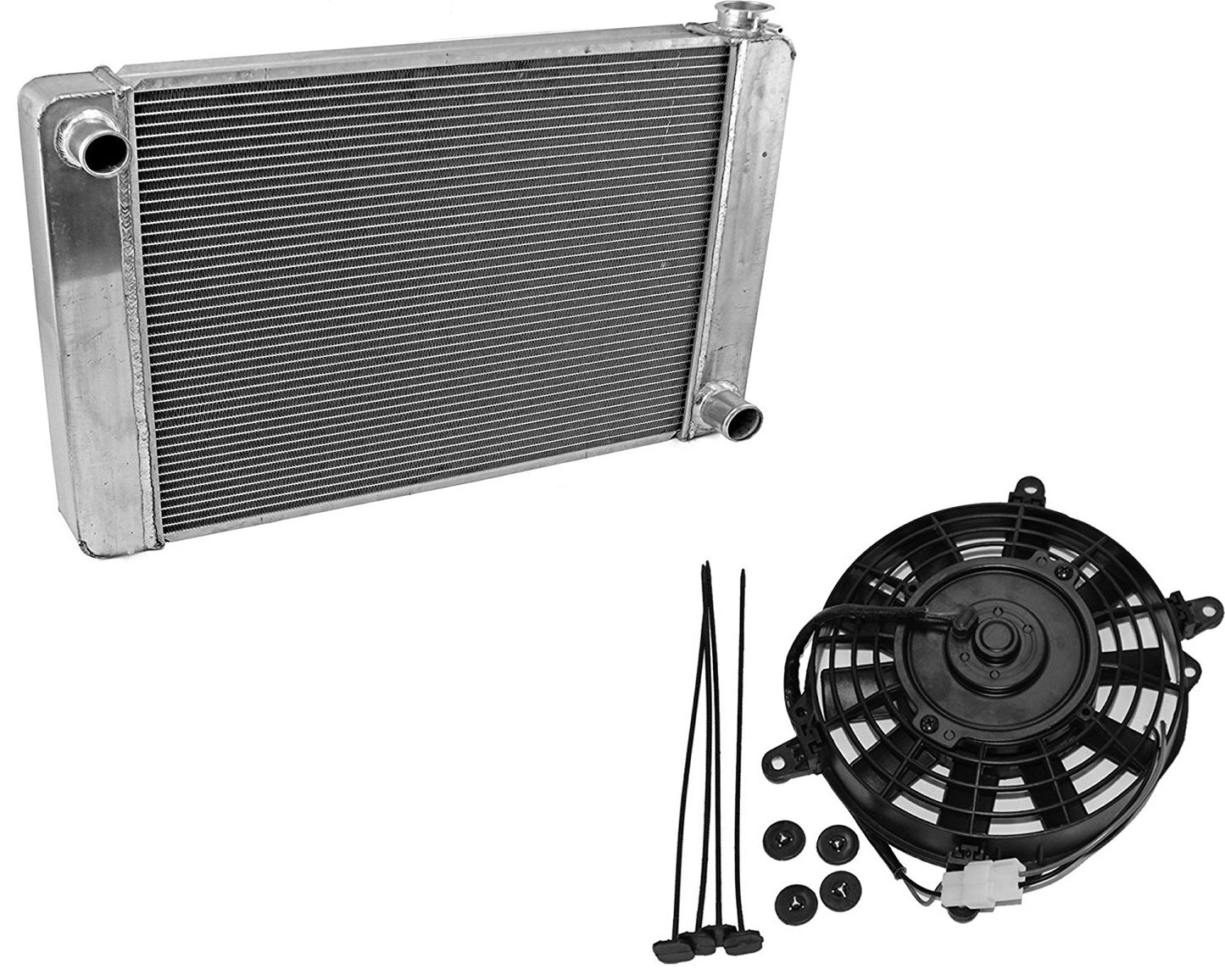 Fabricated Aluminum Radiator 30" x 19" x3" Overall For SBC BBC Chevy GM & 8" Staight Blade Electric Radator Cooling Fan