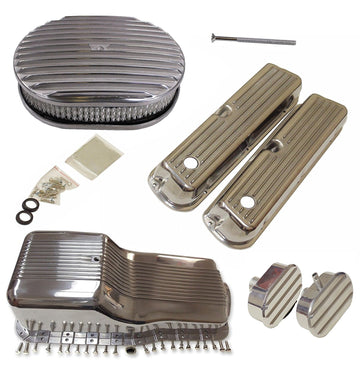 SBF Ford Polished Aluminum Finned Engine Dress Up Kit Fits 289 302 Front Sump V8