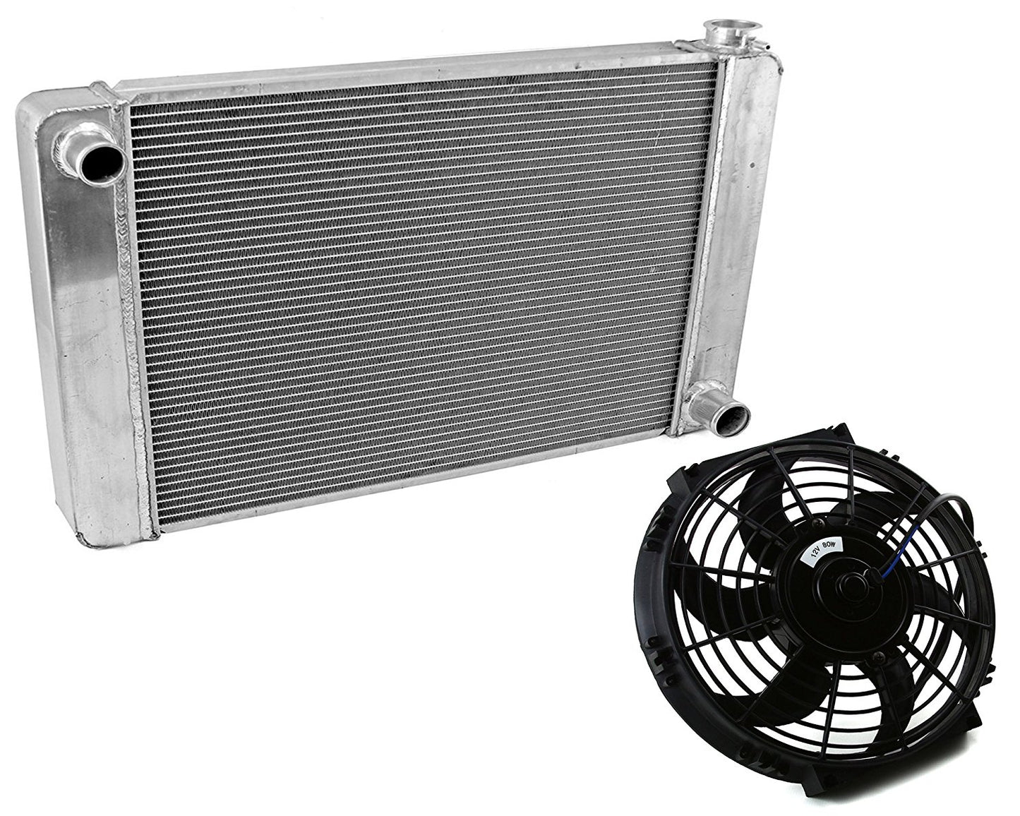 Fabricated Aluminum Radiator 30" x 19" x3" Overall For SBC BBC Chevy GM & 10" Electric Curved Blade Reversible radiator Cooling Fan