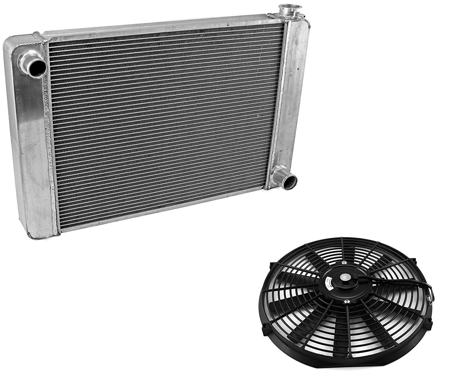 For SBC BBC Chevy GM Fabricated Aluminum Radiator 21" x 19" x3"&16" Straight Blade Reversible Cooling Fan