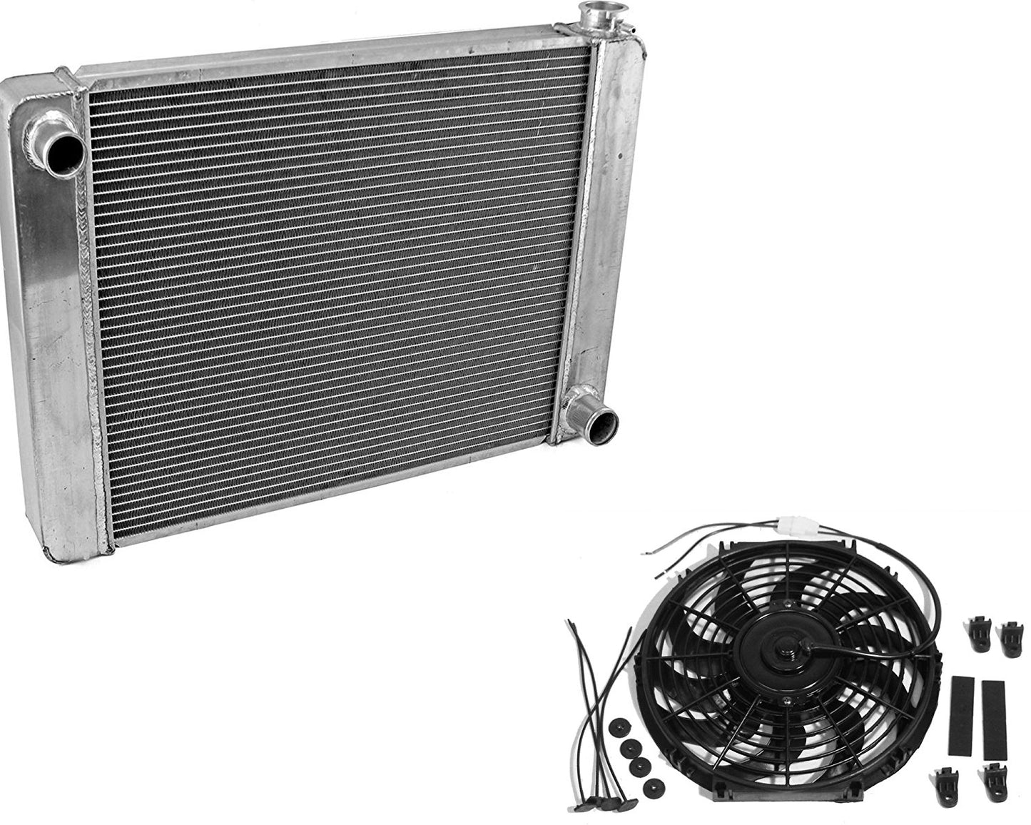 For SBC BBC Chevy GM Fabricated Polished Aluminum Radiator 22" x 19" x3" Overall & 14" Heavy Duty Radiator Electric Fan