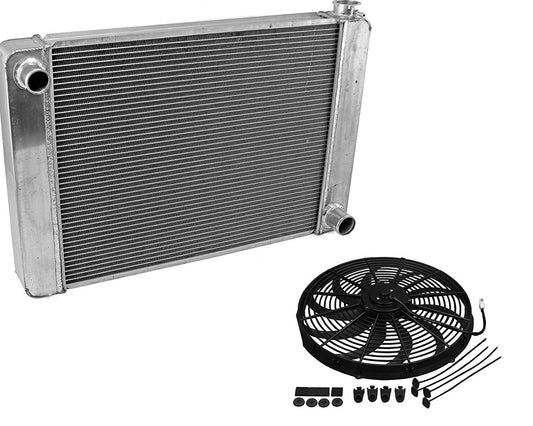 Fabricated Aluminum Radiator 31" x 19" x3" Overall For SBC BBC Chevy GM & Electric Curved S Blade 16" Radiator Cooling Fan
