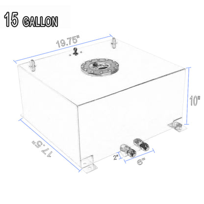 15 Gallon/60L Fuel Cell Gas Tank Black Aluminum+Level Sender+Foam+Fuel Line Kit
