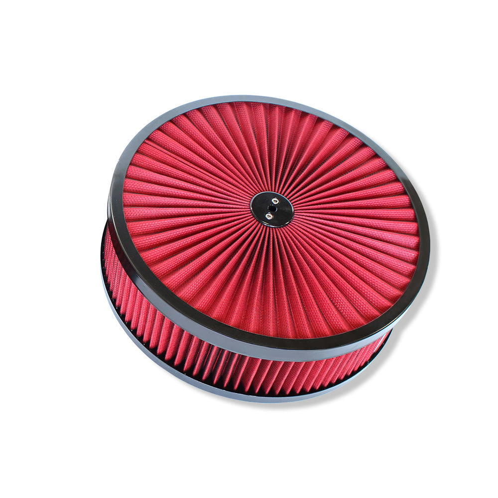 Super Flow 14" x 4" Round Air Cleaner w/ Red Washable Filter Chevy Ford Hot Rods