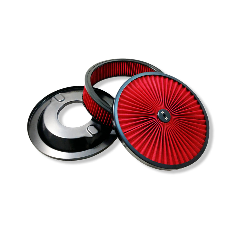 Super Flow 14" x 4" Round Air Cleaner w/ Red Washable Filter Chevy Ford Hot Rods