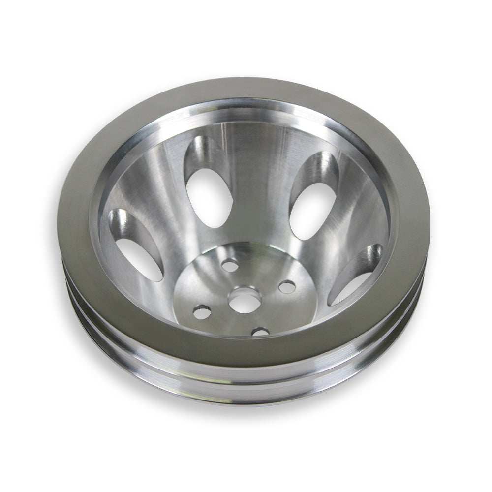 Short Water Pump SWP Pulley 2 Groove For SBC Chevy 283 350 Polished Aluminum