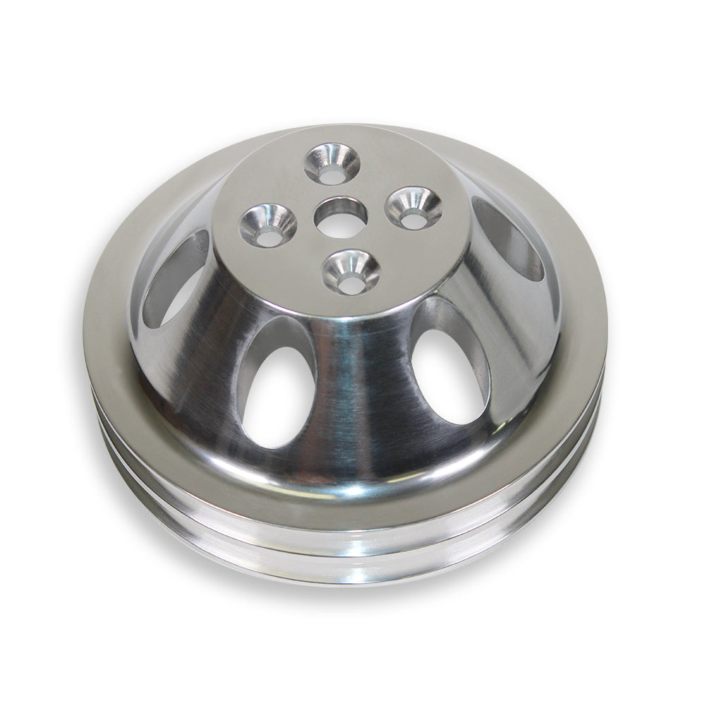 Short Water Pump SWP Pulley 2 Groove For SBC Chevy 283 350 Polished Aluminum