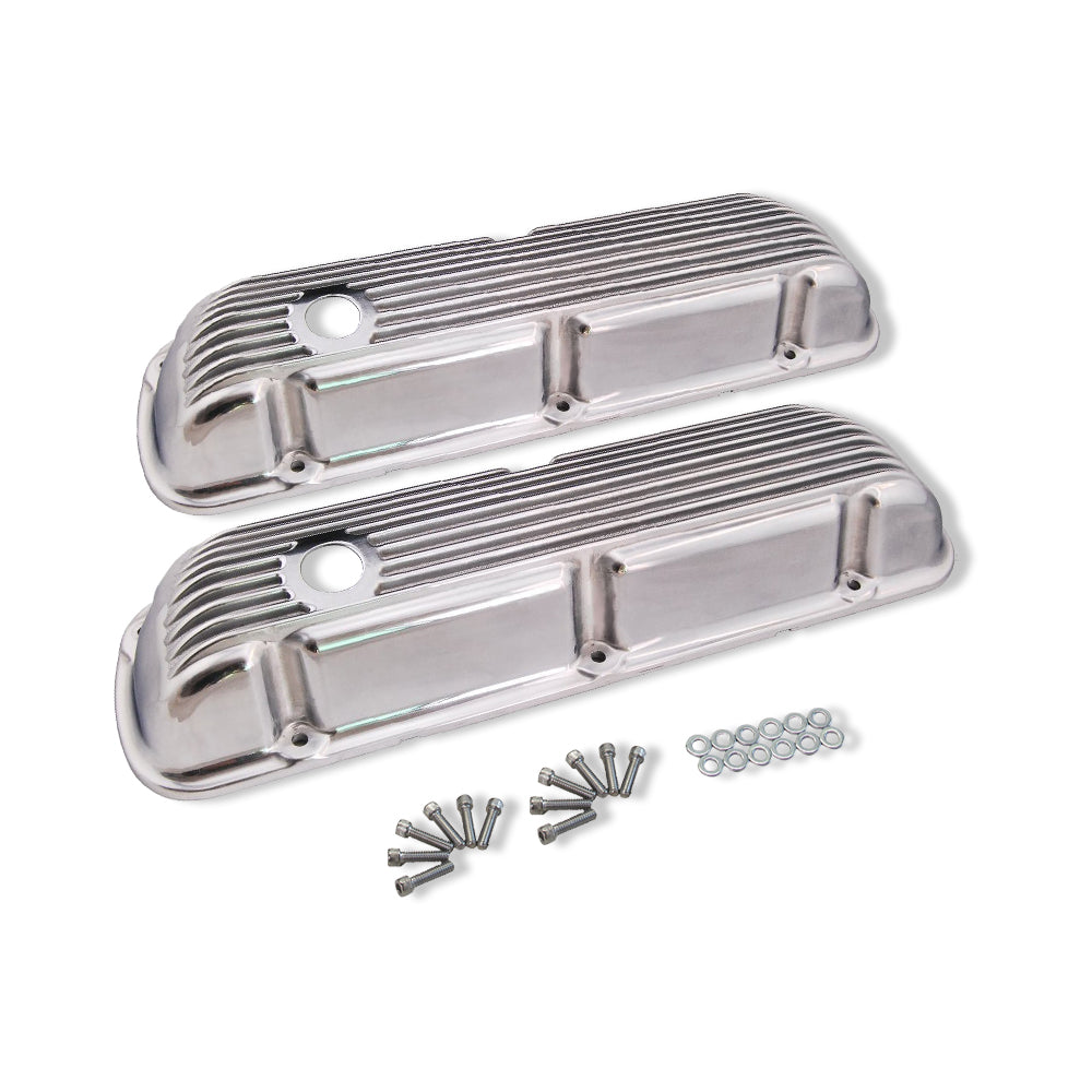 Finned Polished Aluminum Short Valve Covers for SBF 289 302 351W & 15" Air Cleaner Kit