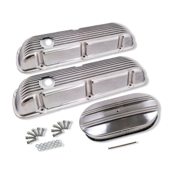 Finned Polished Aluminum Short Valve Covers for SBF 289 302 351W & 15" Air Cleaner Kit