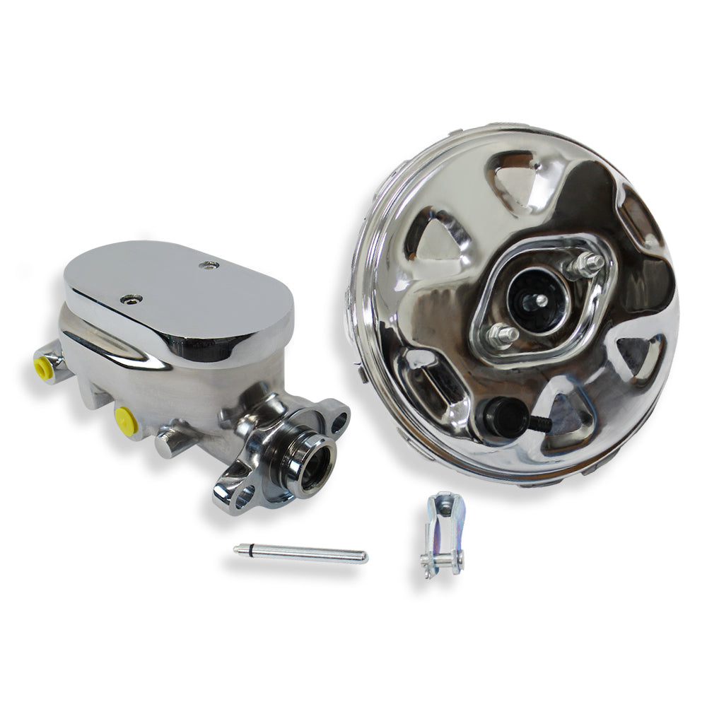 GM 11" Chrome Single Brake Booster & Smooth Master Cylinder 1-1/8" Bore Left Side