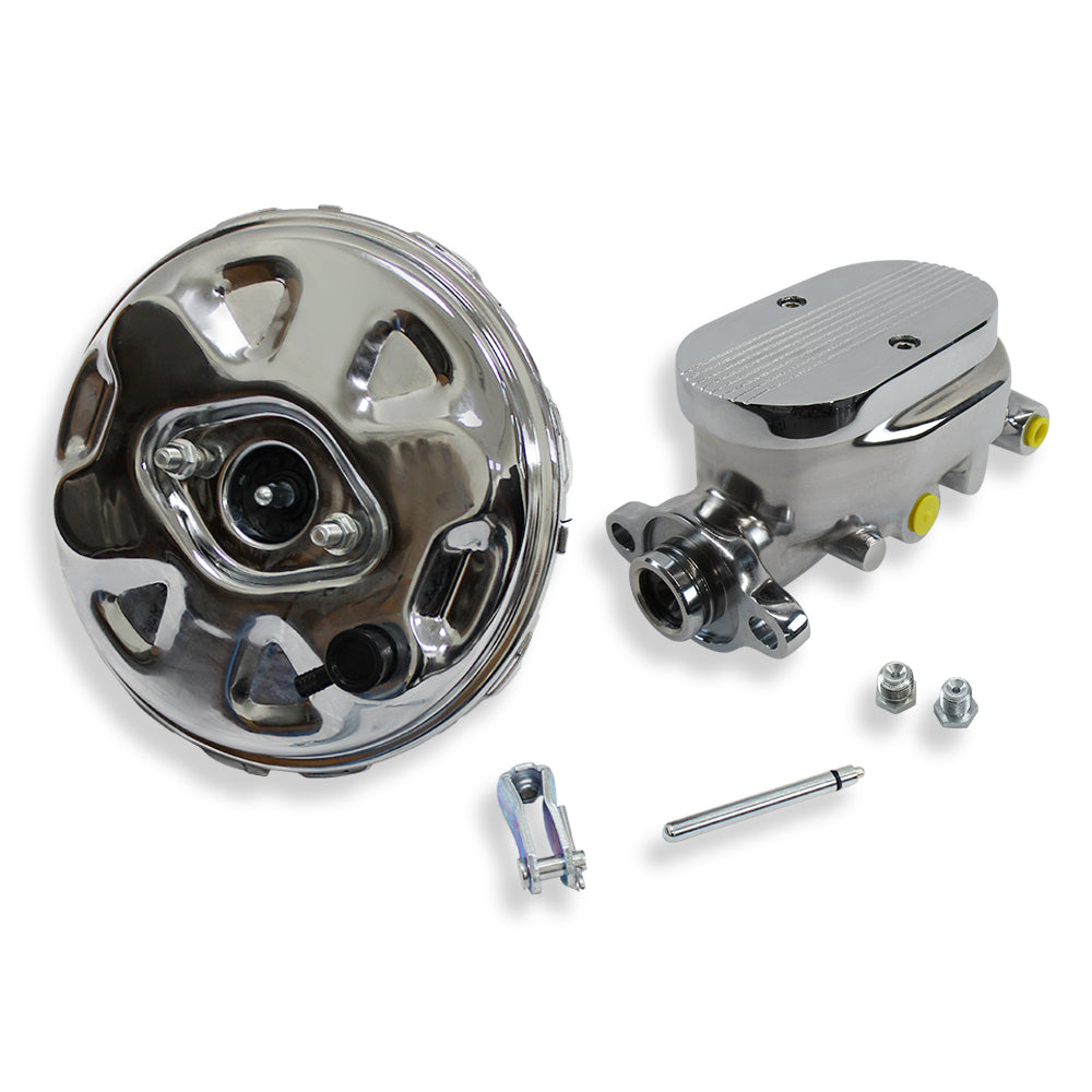 GM 11" Delco Power Brake Booster & Finned 1" Bore Master Cylinder 3/8" Ports Chrome