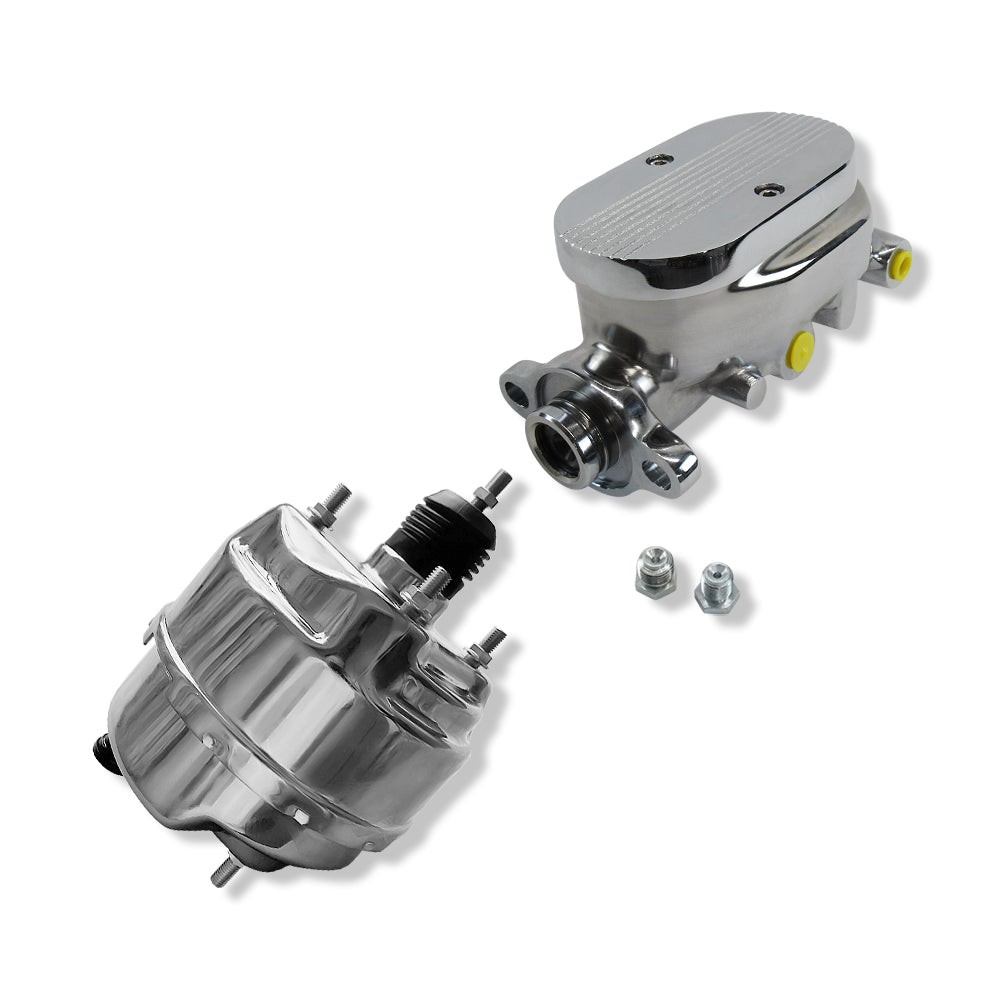 8" Dual Bendix Style Brake Booster & Finned Top Master Cylinder Dual 3/8" Ports