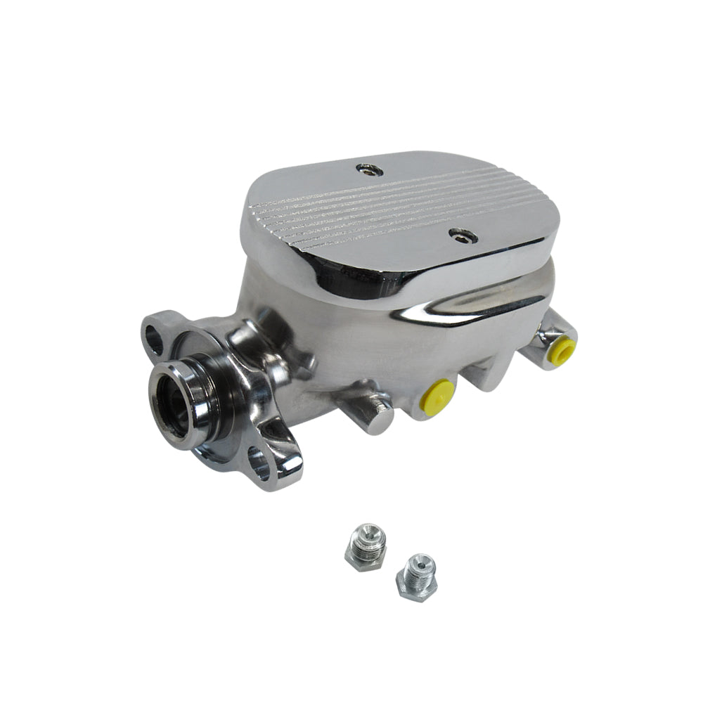 Universal Brake Master Cylinder Finned Top 3/8" Double Sided Ports 1" Bore Chrome