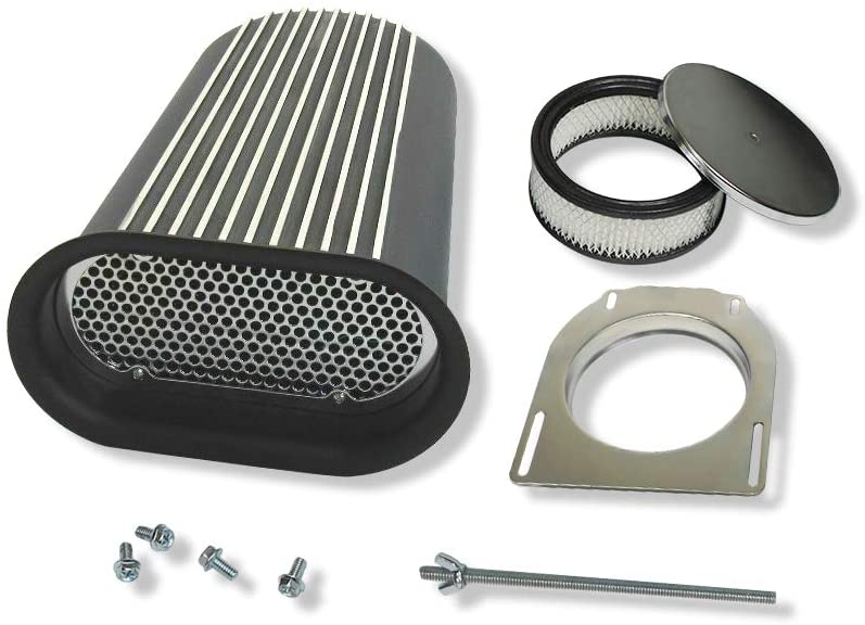 Black Aluminum Hilborn Style Full Finned Hood Air Scoop Kit Single 4 BBL Carb