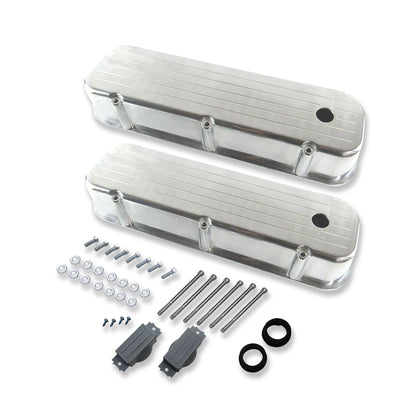 For 1965-95 BBC Chevy 454 Tall Valve Covers w/ Hole Ball Milled Aluminum
