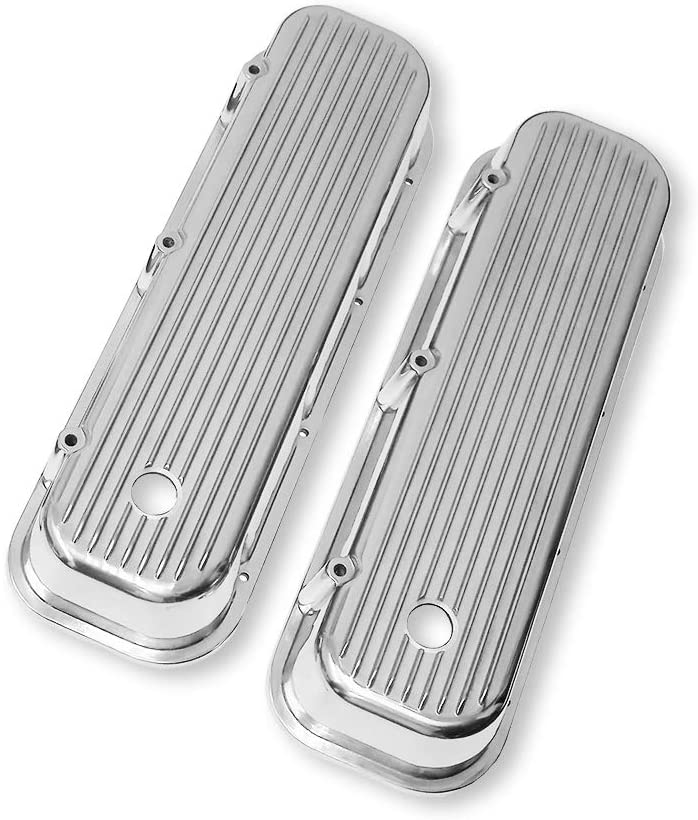 Tall Finned Polished Aluminum Valve Covers for 65-95 BBC Big Block Chevy 396-502