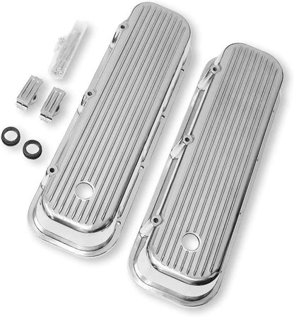 Tall Finned Polished Aluminum Valve Covers for 65-95 BBC Big Block Chevy 396-502