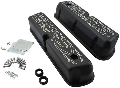 Aluminum Valve Covers Flames W/Hole Black for Small Block 302/351
