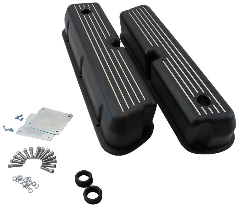 5.0L Aluminum Valve Covers Ball Milled W/Hole Black for Small Block
