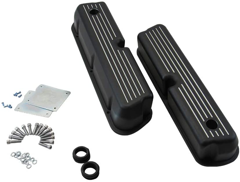 5.0L Aluminum Valve Covers Ball Milled W/Hole Black for Small Block