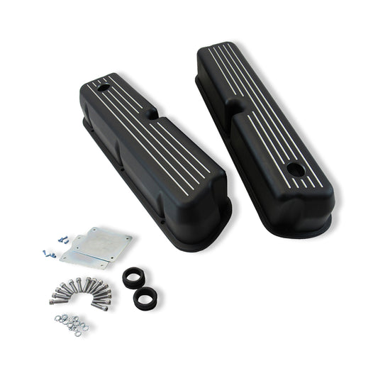 Aluminum Valve Covers Ball Milled W/Hole Black for SBF 5.0L