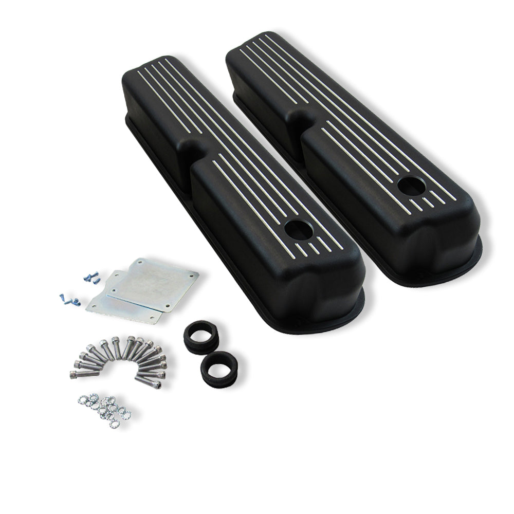 Aluminum Valve Covers Ball Milled W/Hole Black for SBF 5.0L