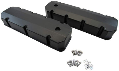Fabricated Tall Alum Valve Cover Short Bolts w/Holes Black Powder Coated for BBC 454