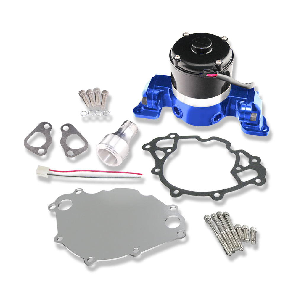 For SBF Ford 289 302 351W Aluminum Blue Electric Water Pump w/ Silver Plate