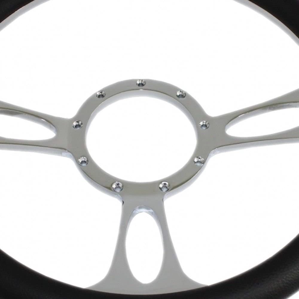 14" Chrome Billet Aluminum (9 Hole) Steering Wheel w/Half Wrap Black Leather