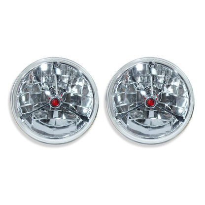 7" Headlights Red Dot Tri bar H4 For Chevy & Ford Nova 55 56 57