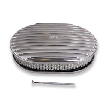 SBC BBC Chevy 12" x 2" Oval Full Finned Air Cleaner Assembly Polished Aluminum